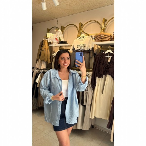 Bebe Mavisi Oversize Gömlek