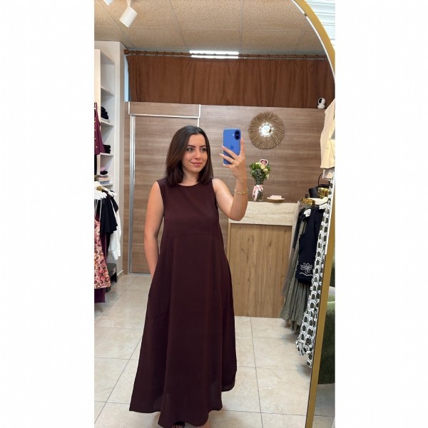 Bordo Kolsuz Cepli Maxi Elbise
