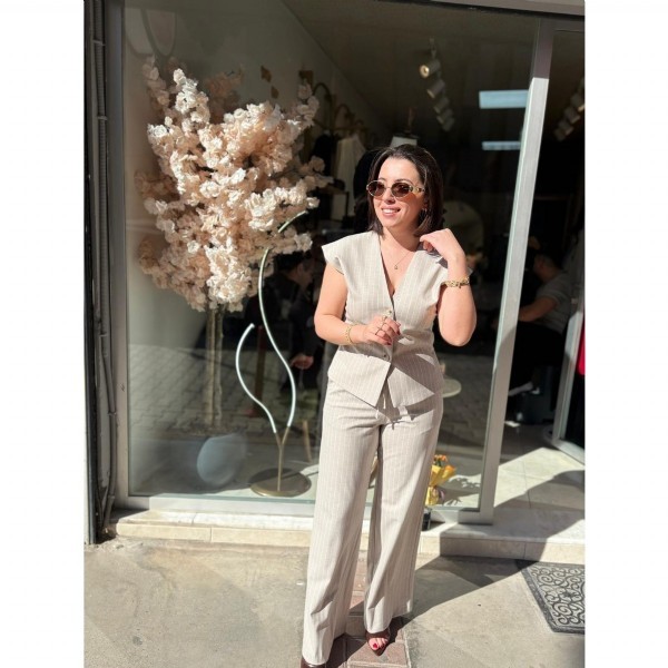 Çizgili Yelek Pantolon Takım