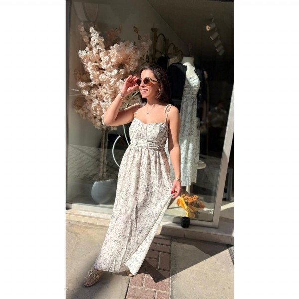 Desenli Askılı Elbise